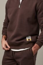 Retro Logo Unisex Quarter Zip Sweatshirt – Espresso - Image 4